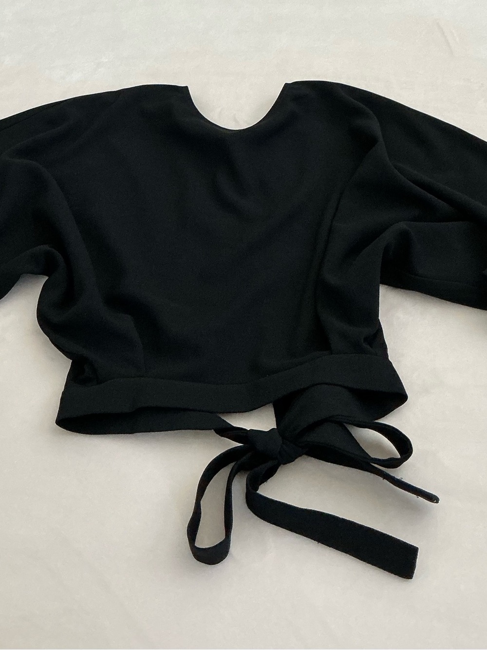 Blaque Label Black Open Back Tie Waist Crop Top XS Minimalist Contemporary NWT